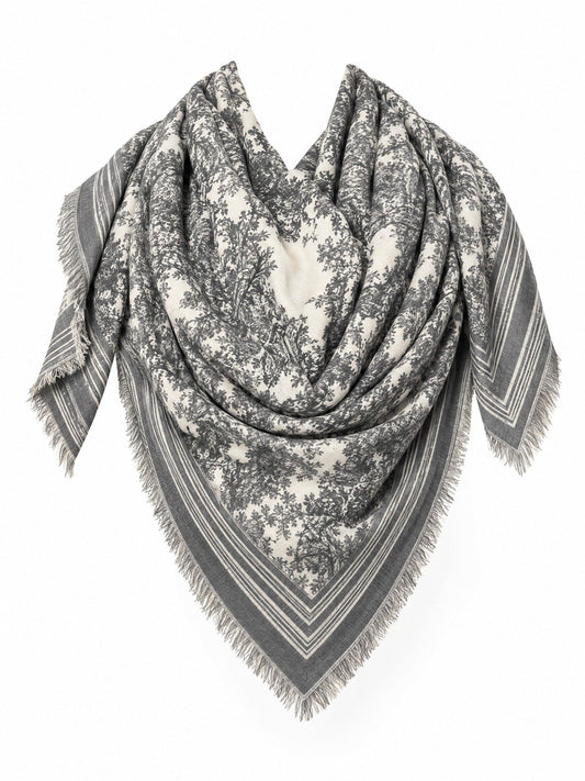 Vierkante Paisley Bloemensjaal met Franjes - 135x135 cm