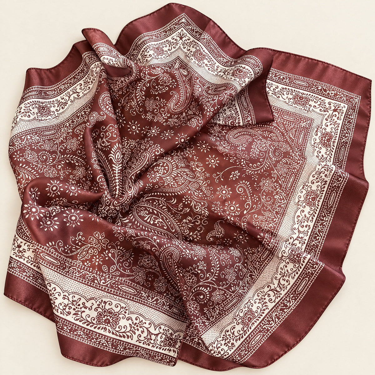 Satijnen Sjaal 70x70 - Bordeaux Paisley