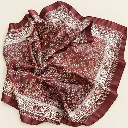 Satijnen Sjaal 70x70 - Bordeaux Paisley