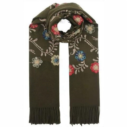 Viscose-Wol Sjaal met Bloemenborduursel - 72x180 cm