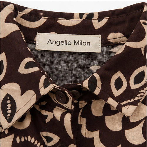 Angelle Milan Travelstof Blouse - Chocoladebruin Crème Botanische Print