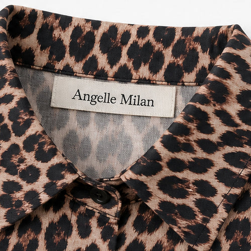 Angelle Milan Travelstof Blouse - Bruin Zwart Luipaardprint