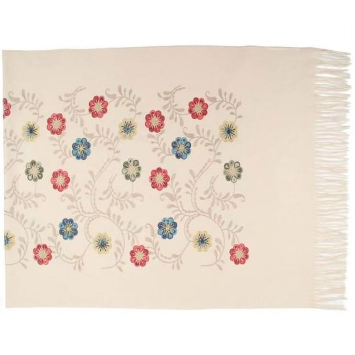 Viscose-Wol Sjaal met Bloemenborduursel - 72x180 cm