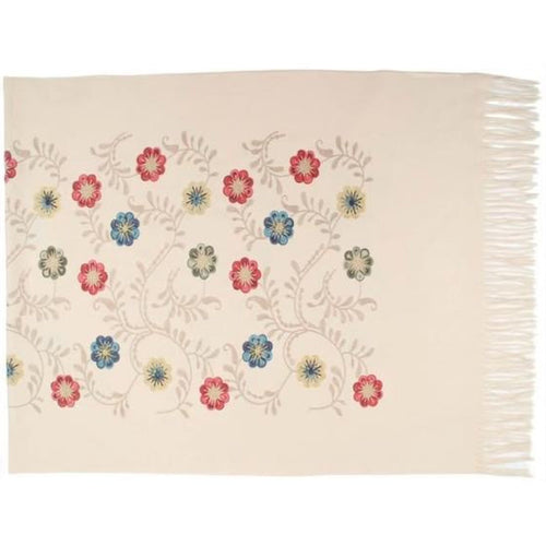Viscose-Wol Sjaal met Bloemenborduursel - 72x180 cm