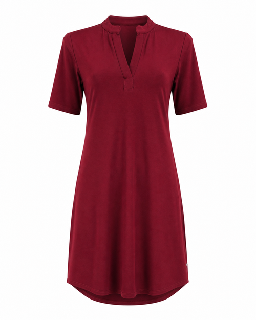 Angelle Milan Travelstof Jurk - Bordeaux Effen