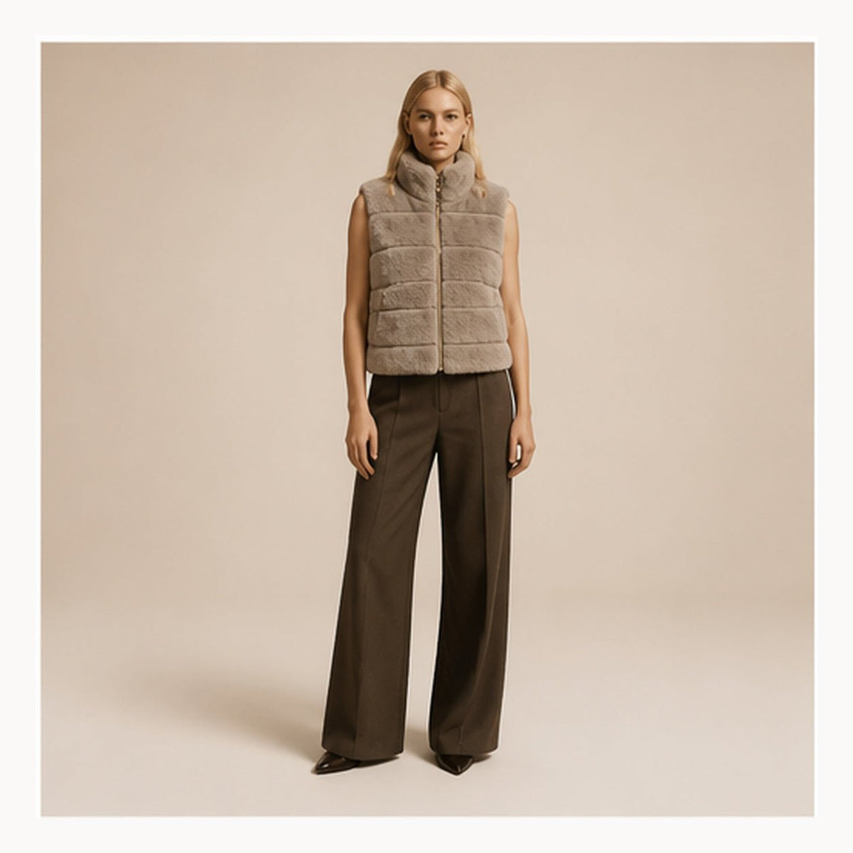 Faux Fur Bodywarmer met Hoge Kraag – One Size