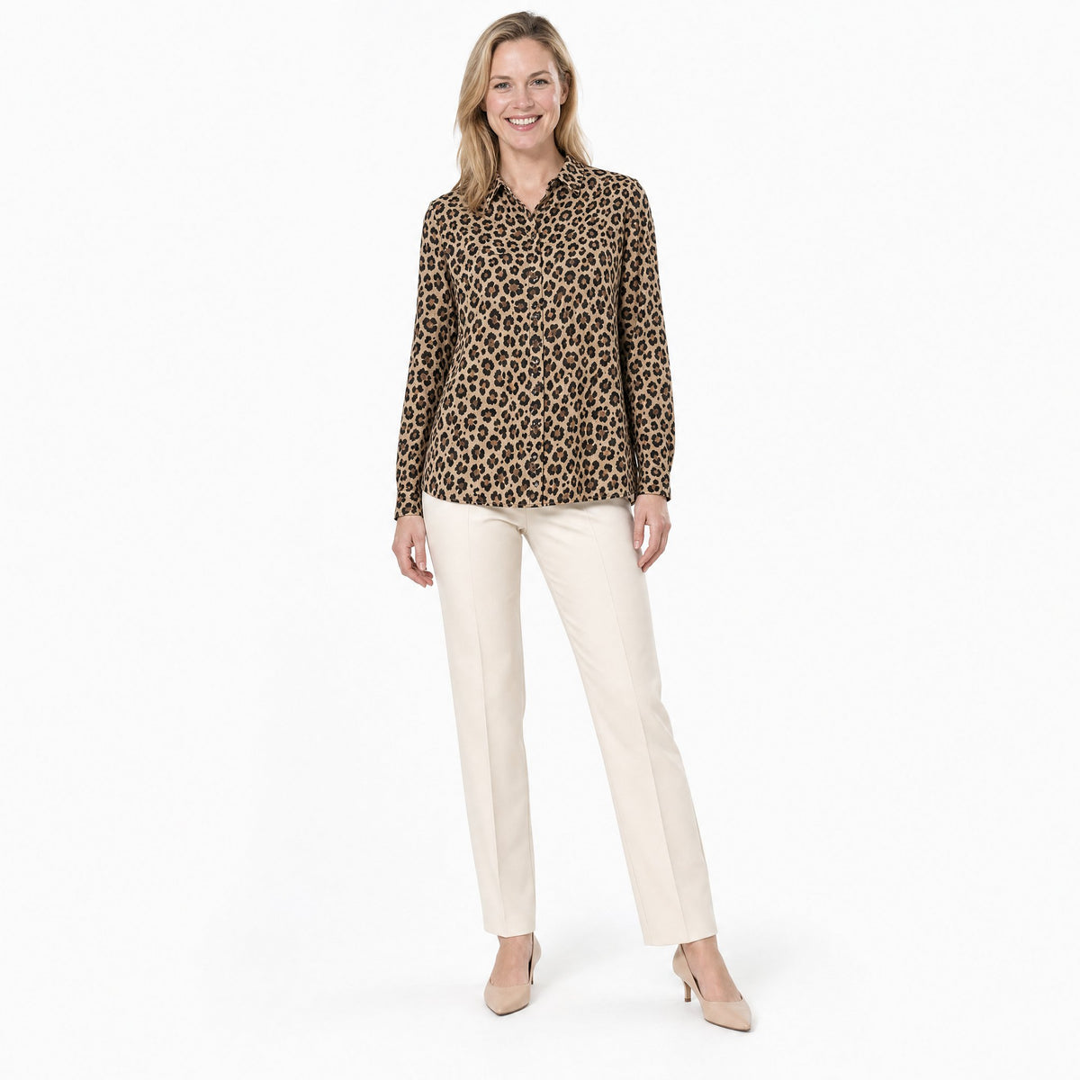 Angelle Milan Travelstof Blouse - Bruin Zwart Luipaardprint