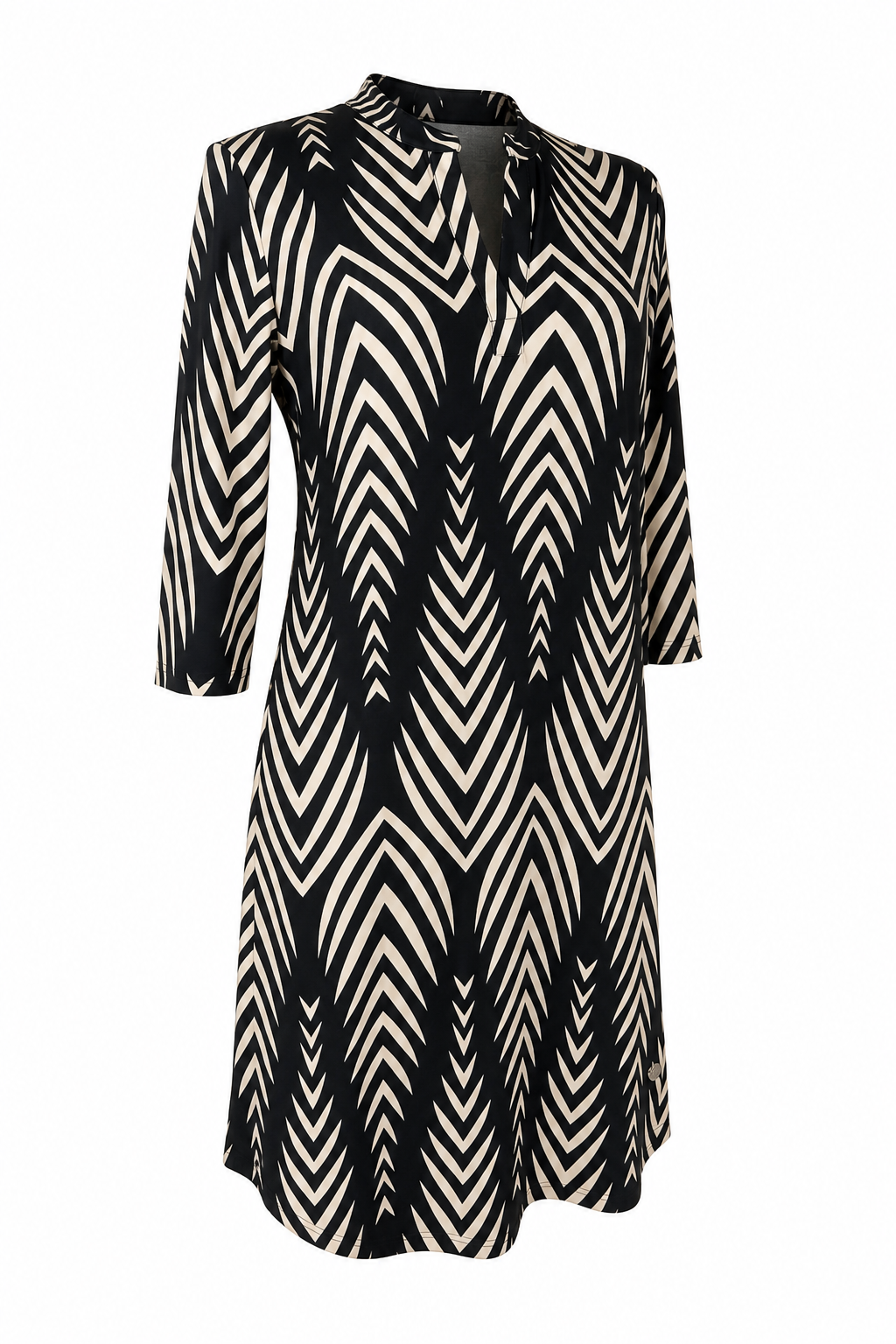 Angelle Milan Travelstof Jurk - Zwart Crème Chevronprint