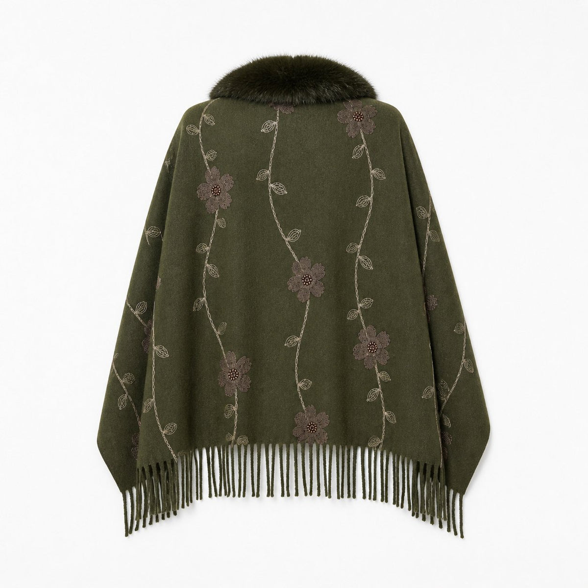 Bloemenstola met Faux Fur Rand en Franjes - 65x180 cm