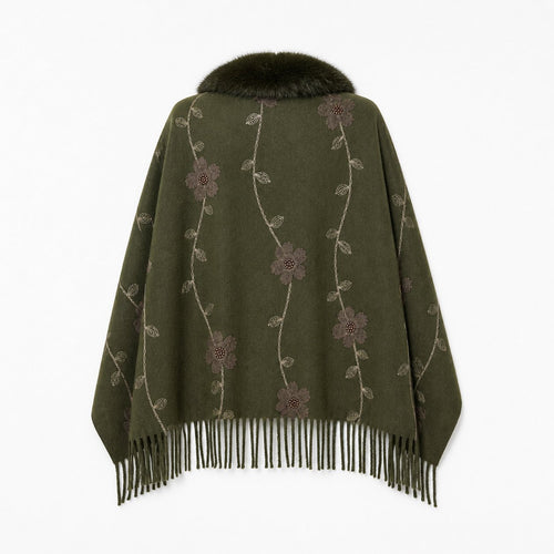 Bloemenstola met Faux Fur Rand en Franjes - 65x180 cm