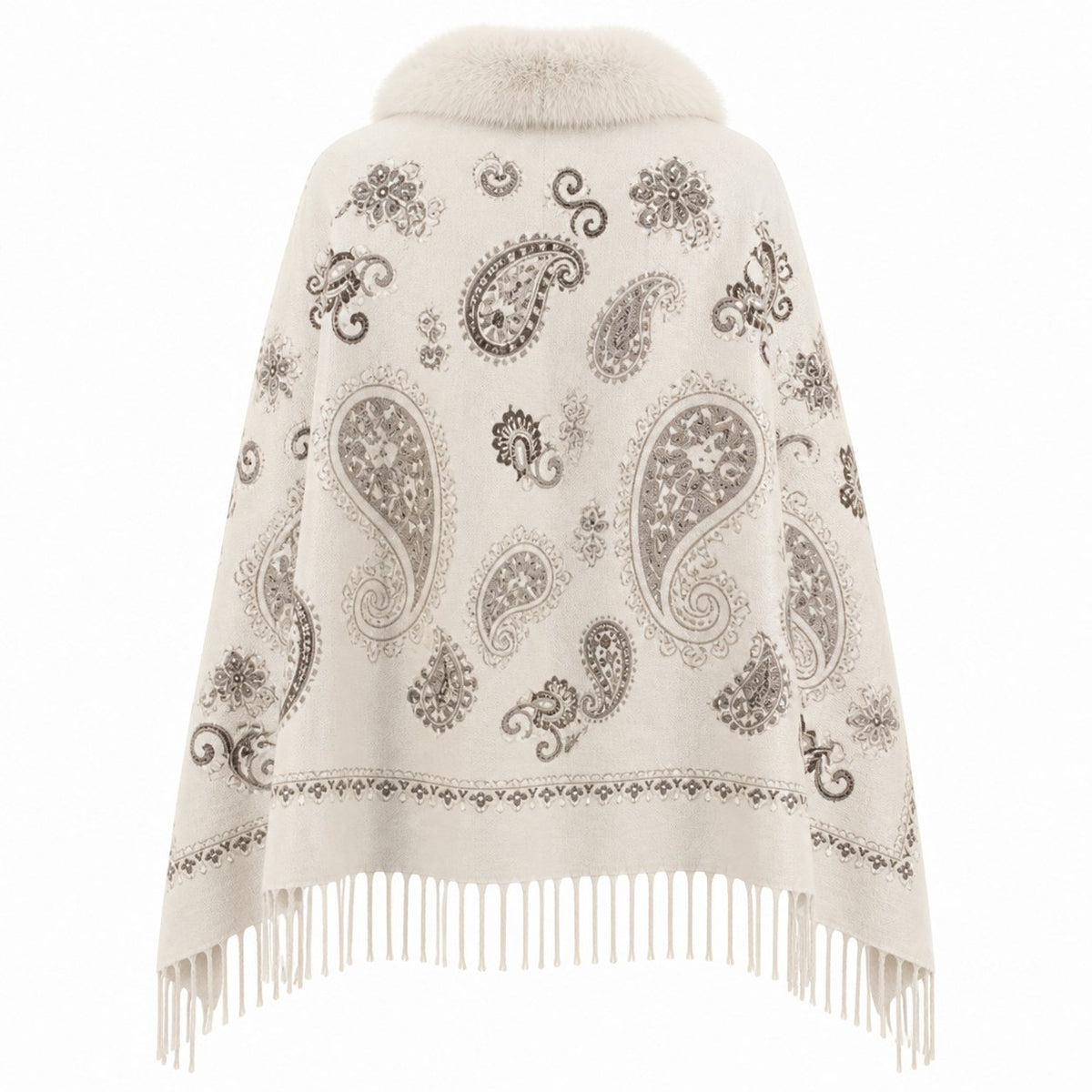 Paisley Stola met Faux Fur Rand - 65x180 cm