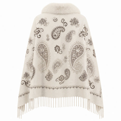 Paisley Stola met Faux Fur Rand - 65x180 cm
