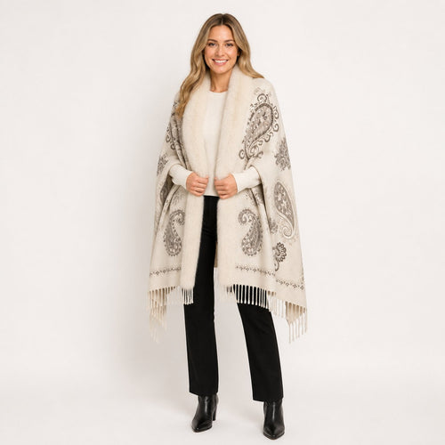 Paisley Stola met Faux Fur Rand - 65x180 cm