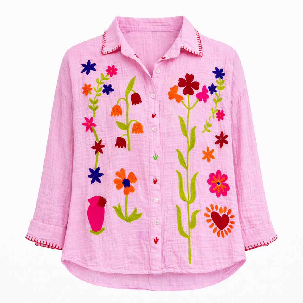 HS Blouse - In 3 Kleuren - Handmade Floral - Roze