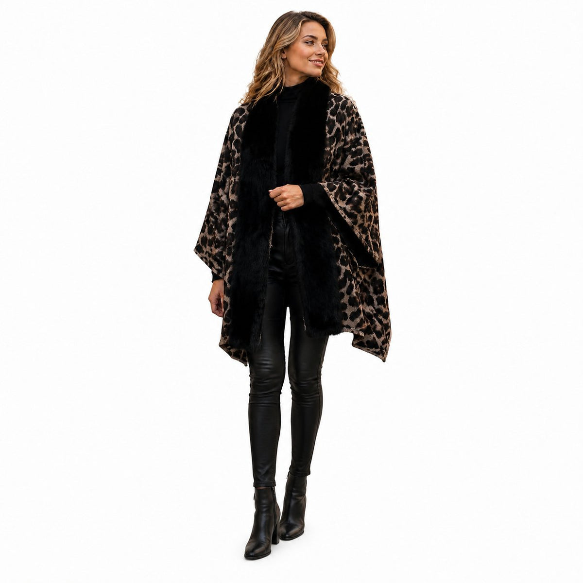 Stola Luipaardprint met Faux Fur Rand - 60x200 cm