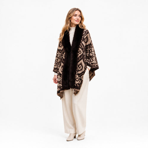 Geometrische Stola met Faux Fur Rand - 60x200 cm