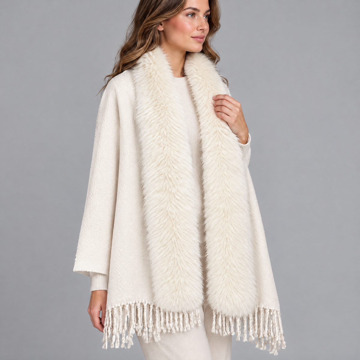 Stola met Faux Fur Kraag en Franjes, foto 2
