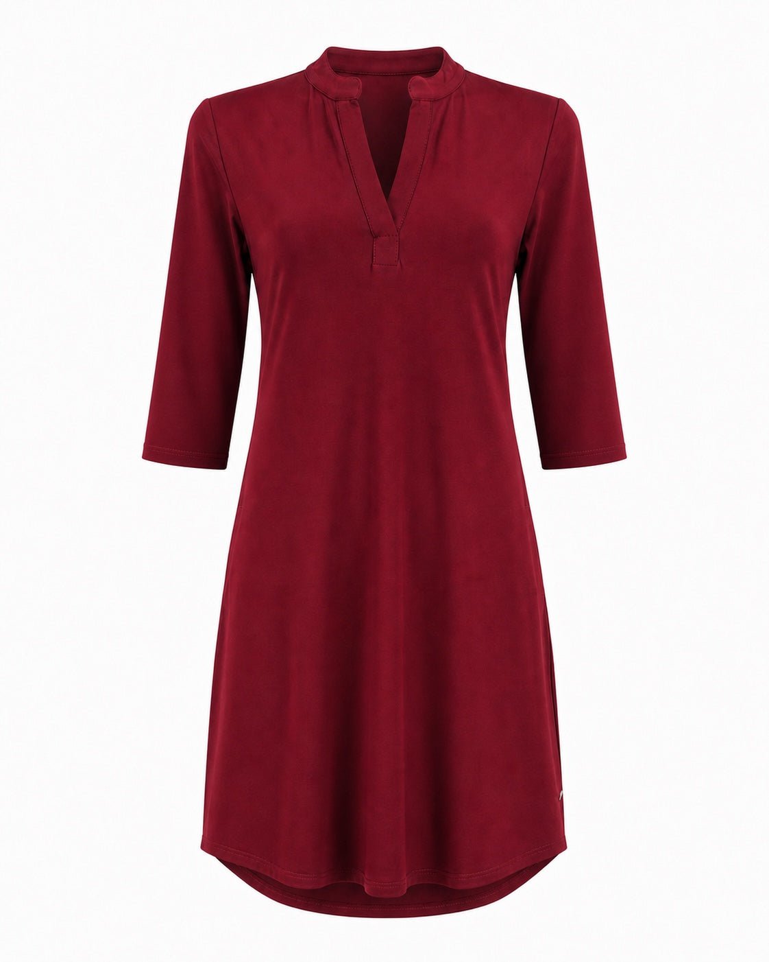 Angelle Milan Travelstof Jurk - Bordeaux Effen - Driekwart Mouw