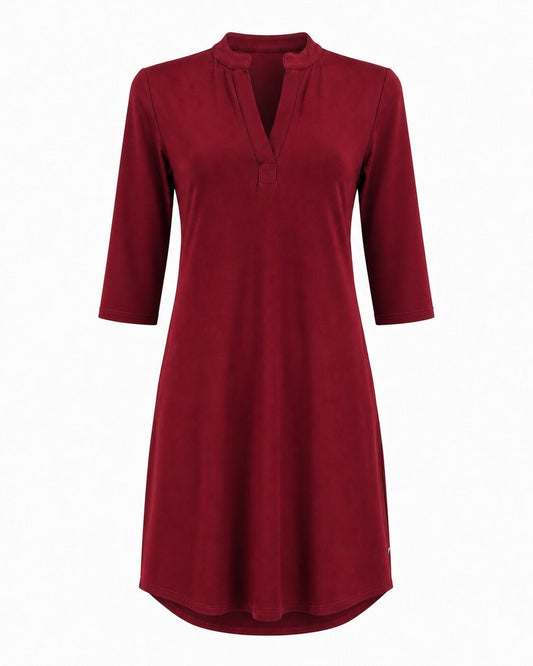 Angelle Milan Travelstof Jurk - Bordeaux Effen - Driekwart Mouw