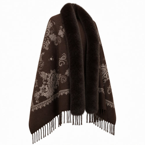 Paisley Stola met Faux Fur Rand - 65x180 cm