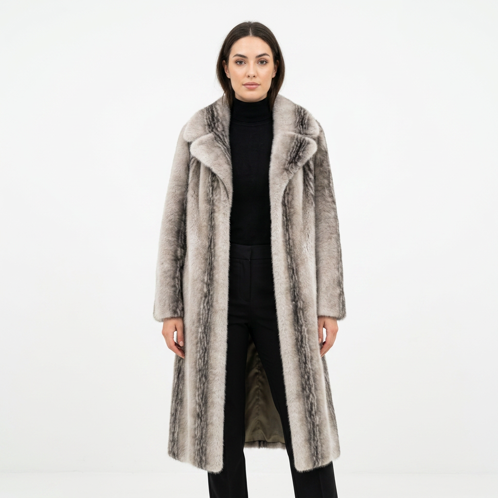 Faux Fur Jas - Grijze streep