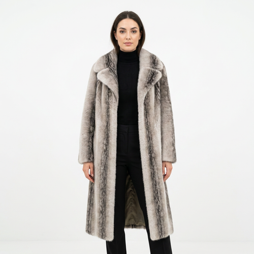 Faux Fur Jas - Grijze streep