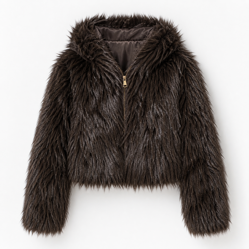 Shaggy Faux Fur Jas met Capuchon - One Size