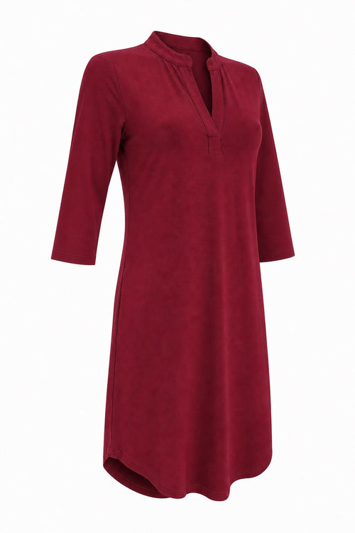 Angelle Milan Travelstof Jurk - Bordeaux Effen - Driekwart Mouw