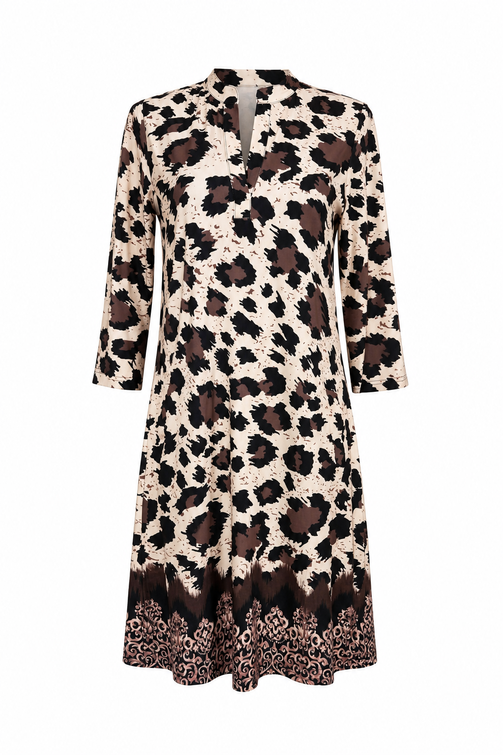 Angelle Milan Travelstof Jurk - Crème Bruine Animalprint