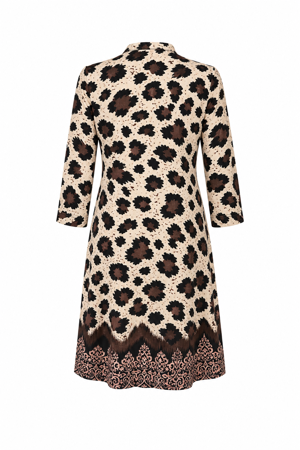Angelle Milan Travelstof Jurk - Crème Bruine Animalprint