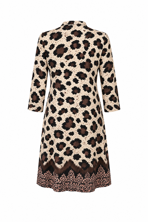 Angelle Milan Travelstof Jurk - Crème Bruine Animalprint