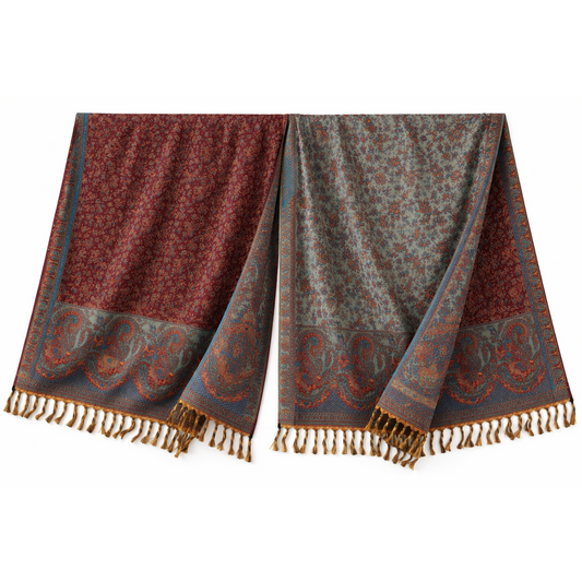 HS Wintersjaal - In 6+ Kleuren - Dubbelzijdig Yak Wool - Langwerpig - Bordeaux