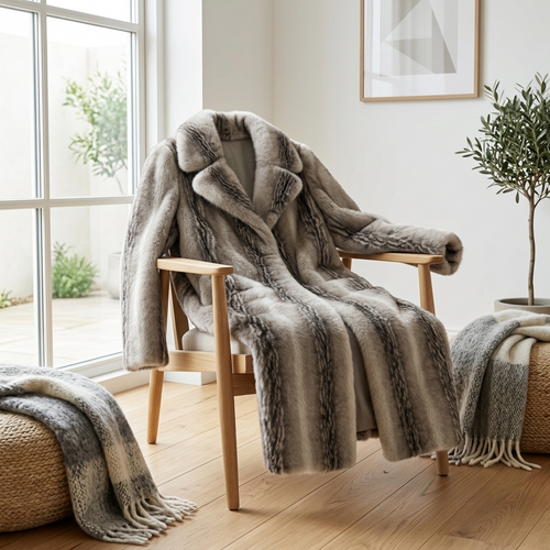 Faux Fur Jas - Grijze streep