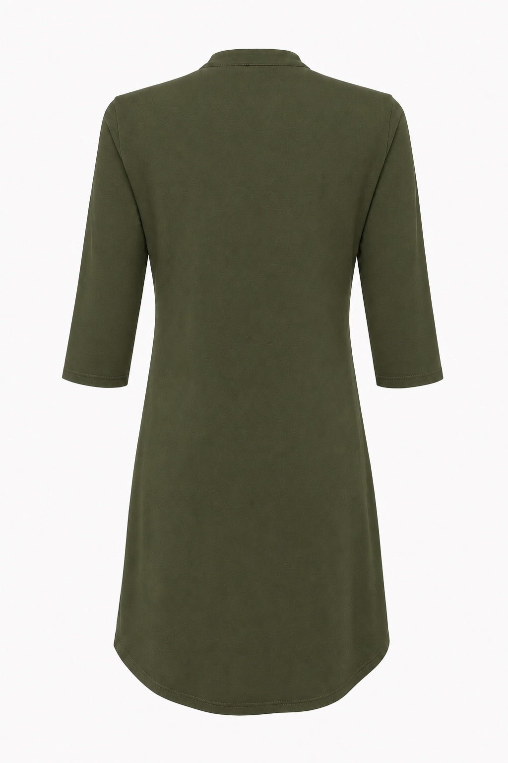 Angelle Milan Travelstof Jurk - Army Groen Effen - Driekwart Mouw