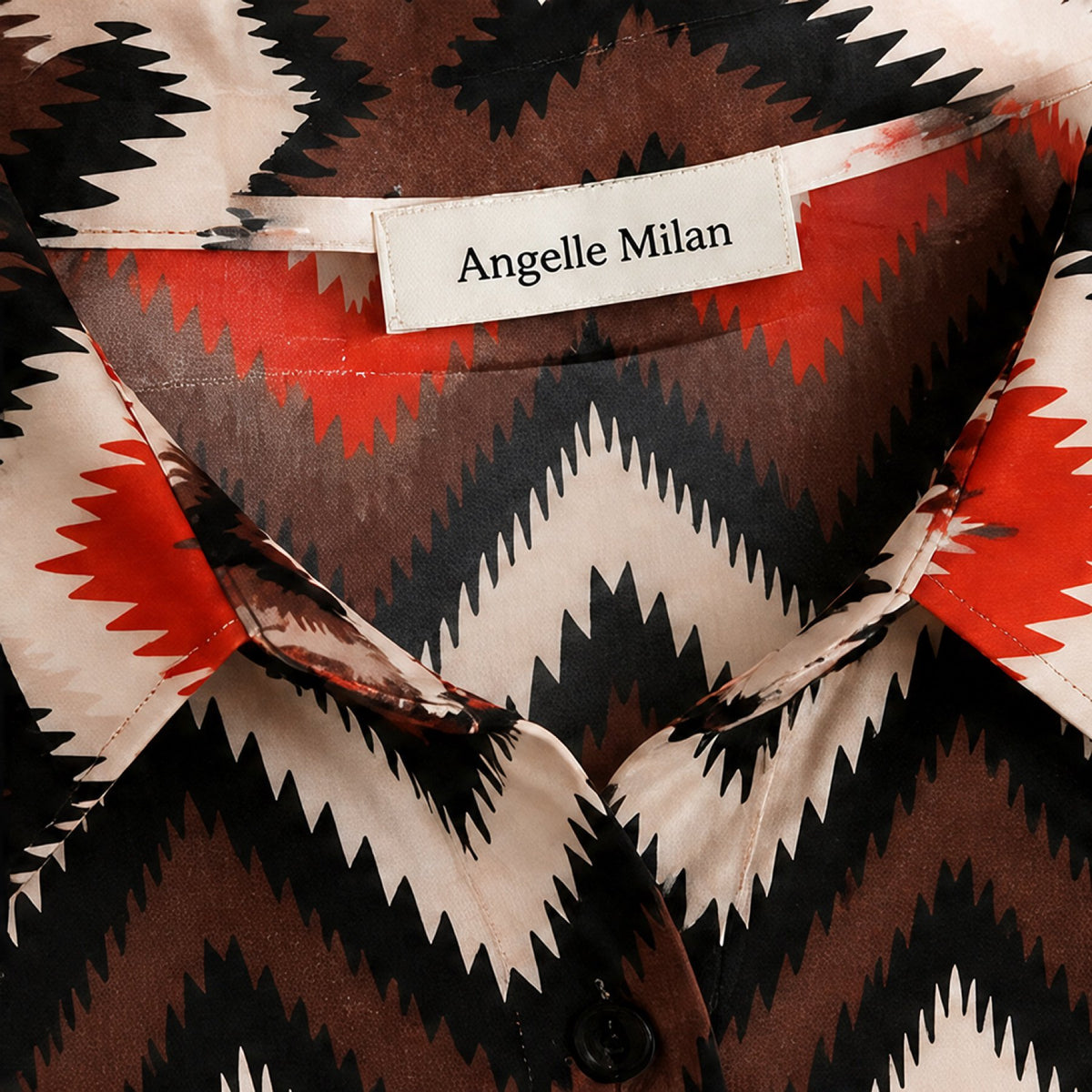 Angelle Milan Travelstof Blouse - Rood Bruin Crème Chevronprint