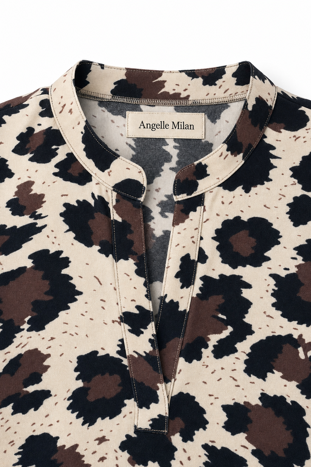 Angelle Milan Travelstof Jurk - Crème Bruine Animalprint