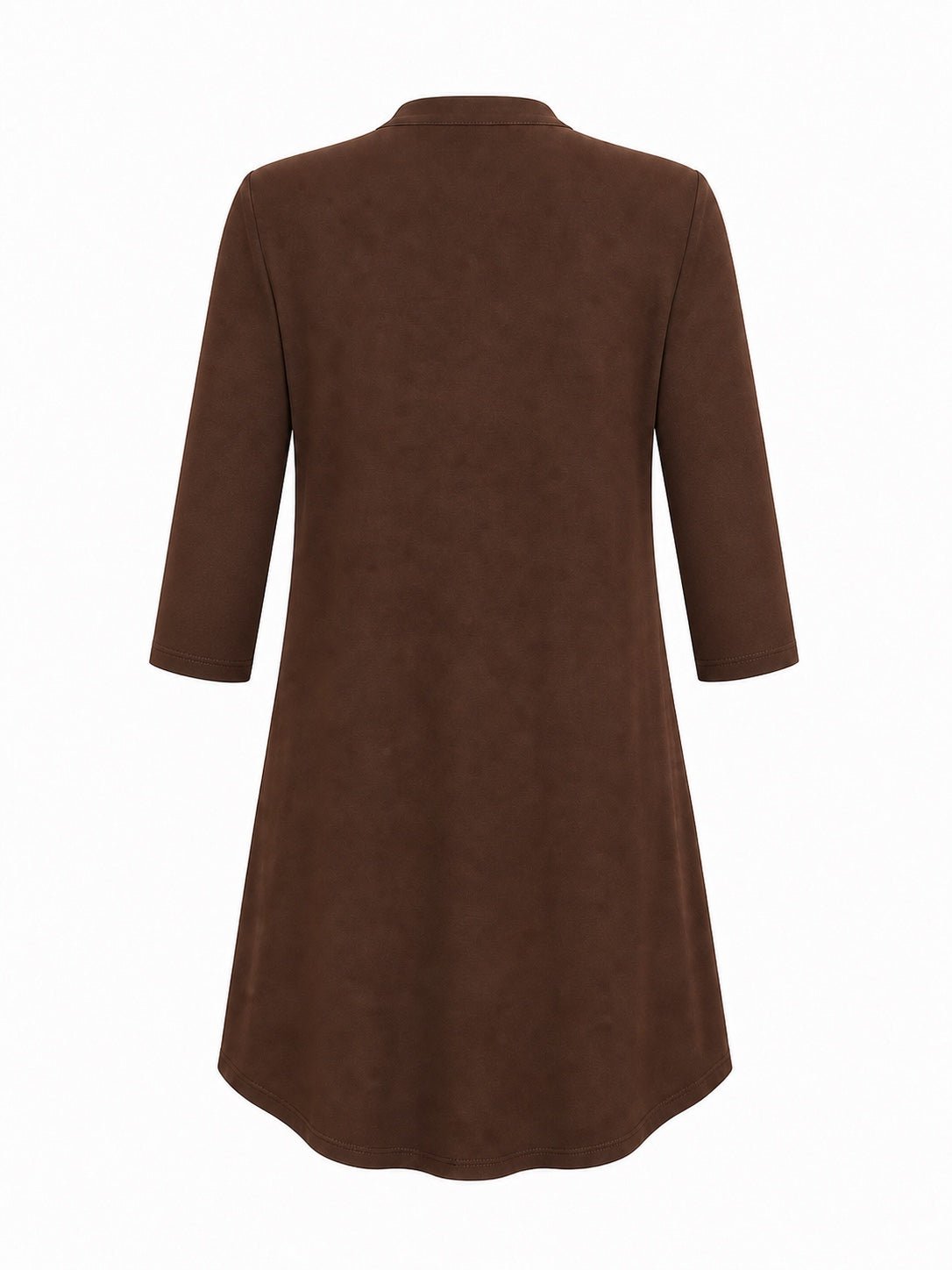 Angelle Milan Travelstof Jurk - Chocoladebruin Effen - Driekwart Mouw