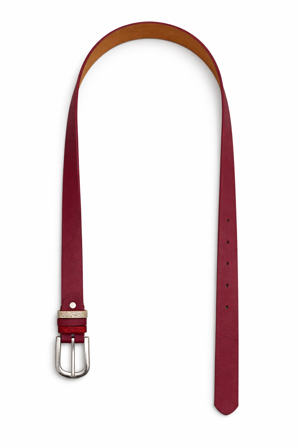 Basic damesriem met zilverkleurige gesp in donkerrood