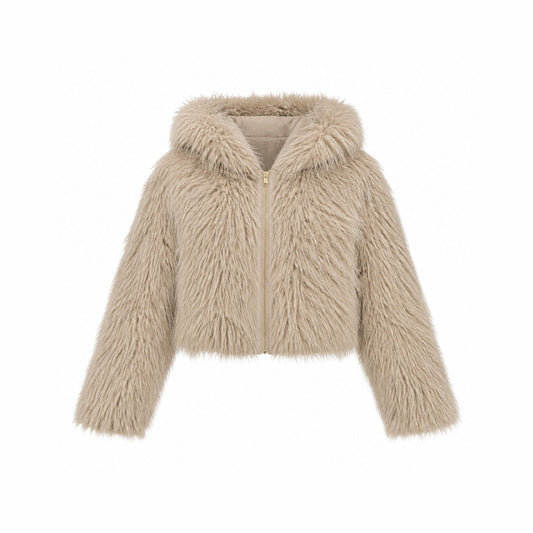Shaggy Faux Fur Jas met Capuchon - One Size