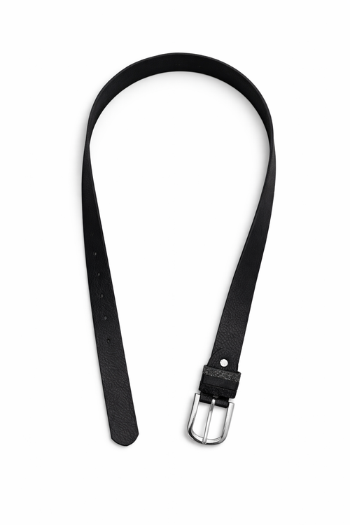 Basic damesriem met zilverkleurige gesp in zwart