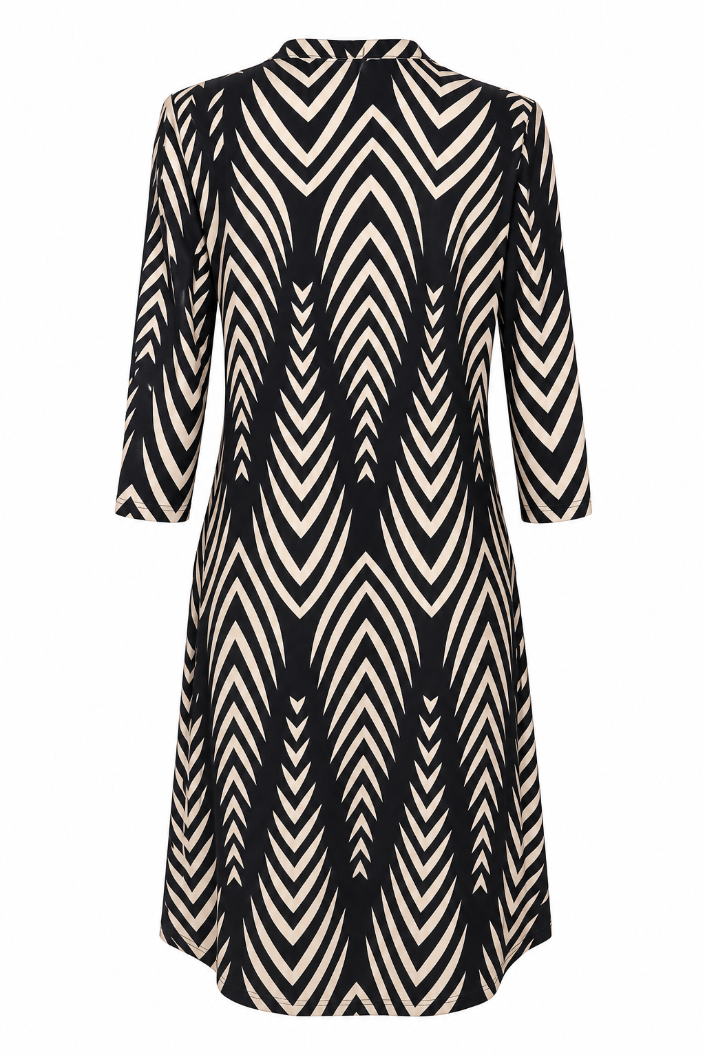 Angelle Milan Travelstof Jurk - Zwart Crème Chevronprint