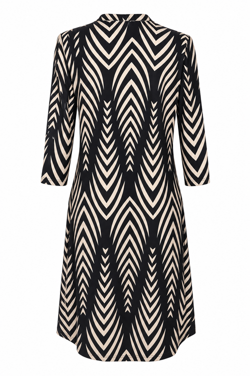 Angelle Milan Travelstof Jurk - Zwart Crème Chevronprint