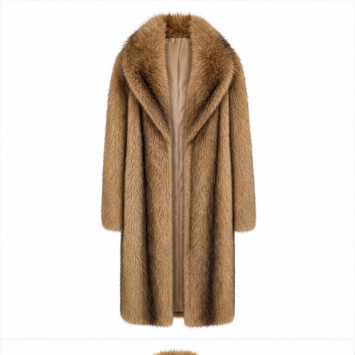 Lange Faux Fur Jas - One Size - Donkerbruin & Camel