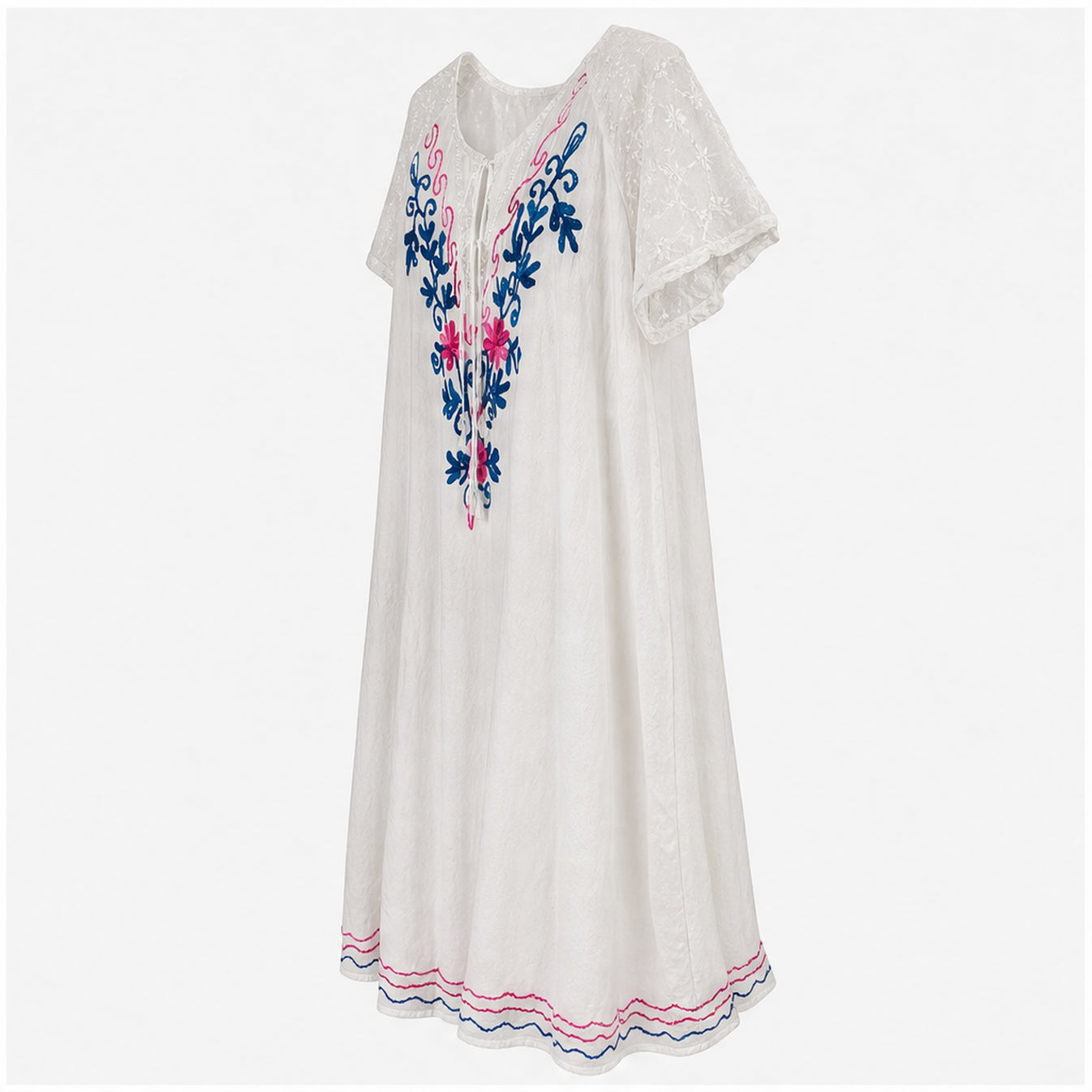 HS Jurk Handmade in India Blauw roze borduur - zijaanzicht