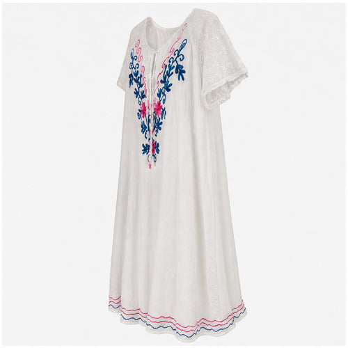 HS Jurk Handmade in India Blauw roze borduur - zijaanzicht