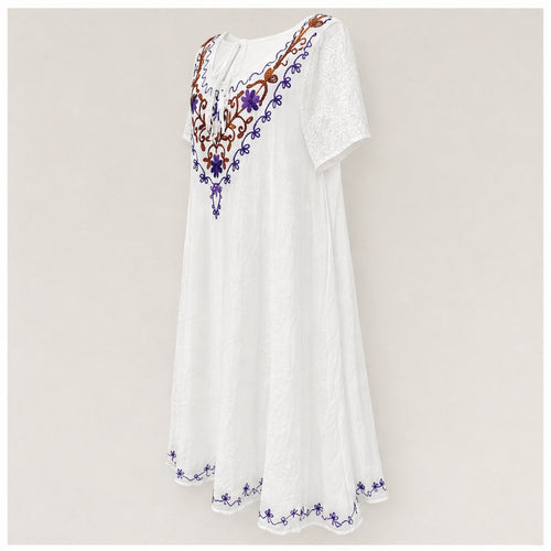 HS Jurk Handmade in India Bruin paars borduur - zijaanzicht