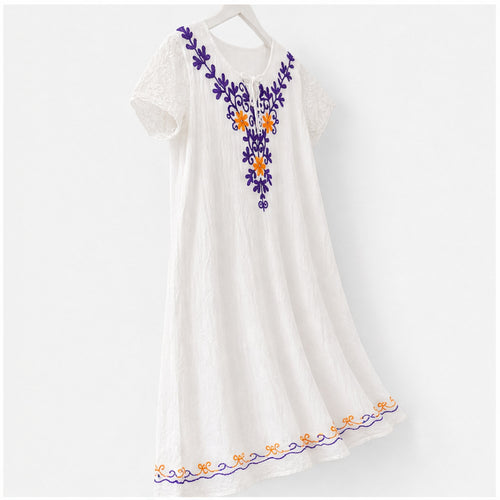 HS Jurk Handmade in India Paars oranje blauw borduur - zijaanzicht