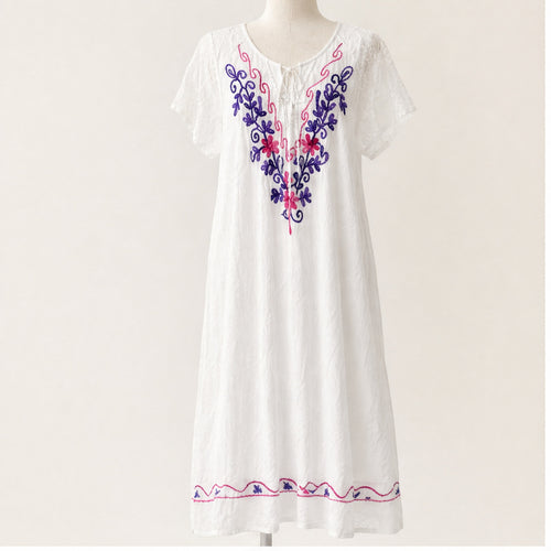 HS Jurk Handmade in India Paars roze borduur - vooraanzicht
