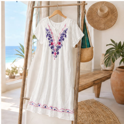 HS Jurk Handmade in India Paars roze borduur - sfeerbeeld