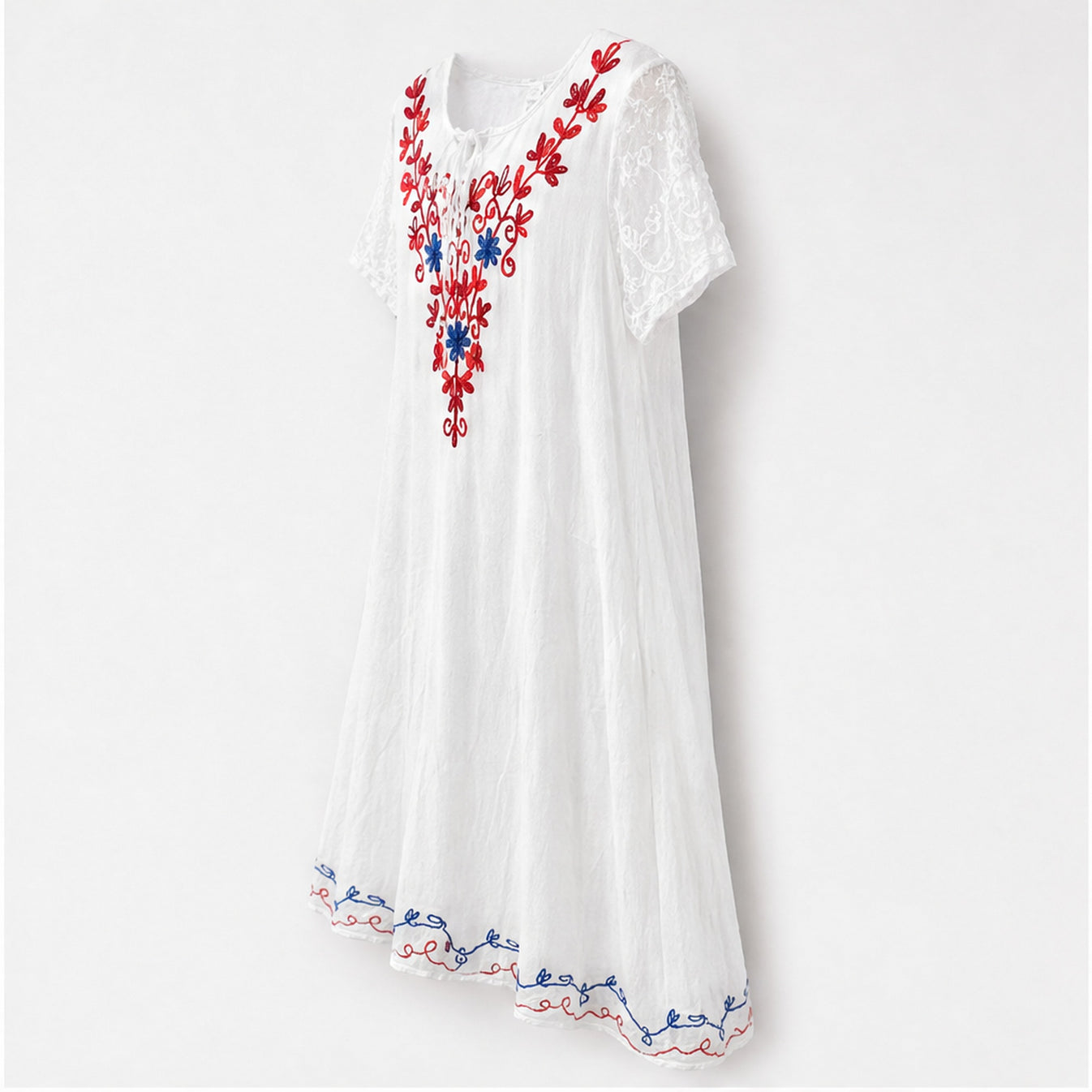 HS Jurk Handmade in India Rood blauw borduur - zijaanzicht